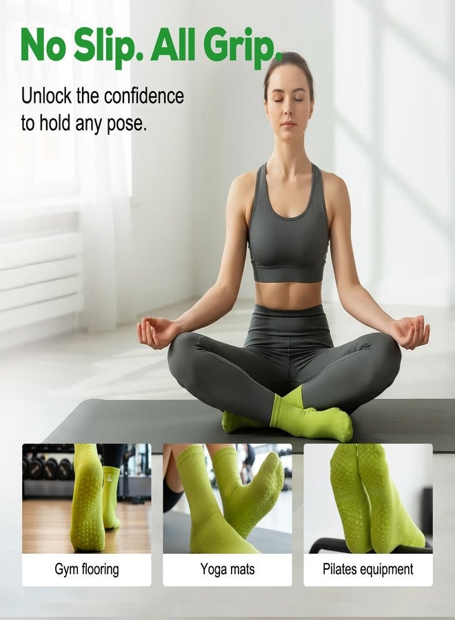 ElaraFit 4 Pack Pilates Grip Socks for Women with Grips Non Slip Yoga Socks for Pilates Reformer Barre Ballet Sticky Grippy Ankle Crew Socks Pink Green - Image 2